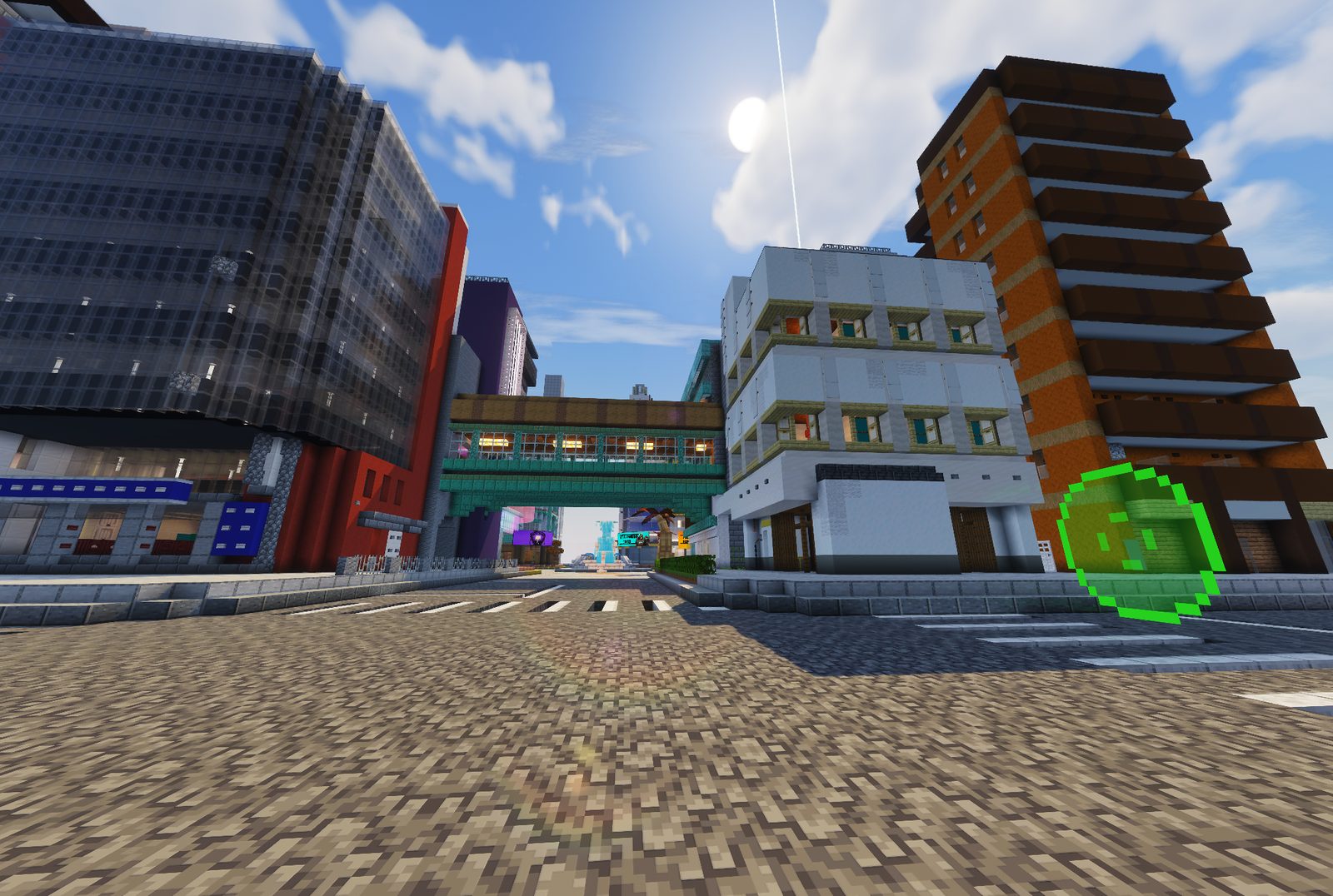 Spawn Plaza — toward the city